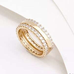 Diamonique High-Polish Stripe Band Ring Sterling Silver.